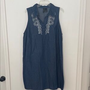 New Directions Sleeveless Blue Denim Embroidered Dress size XL